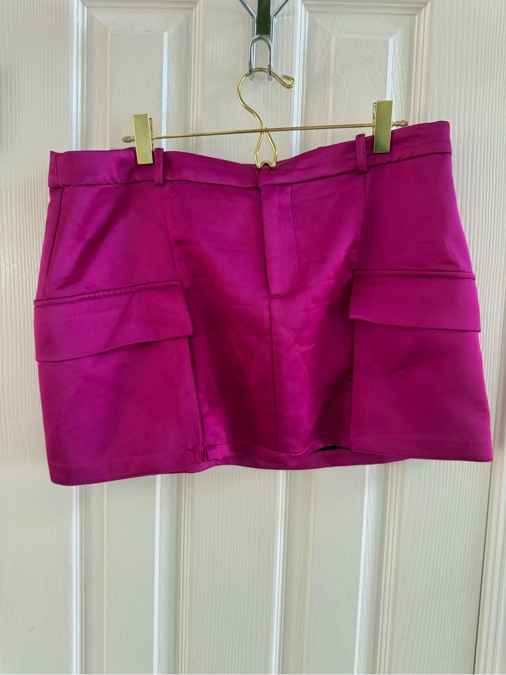 Zara Fuchsia Cargo Pocket Mini Skirt- Satin